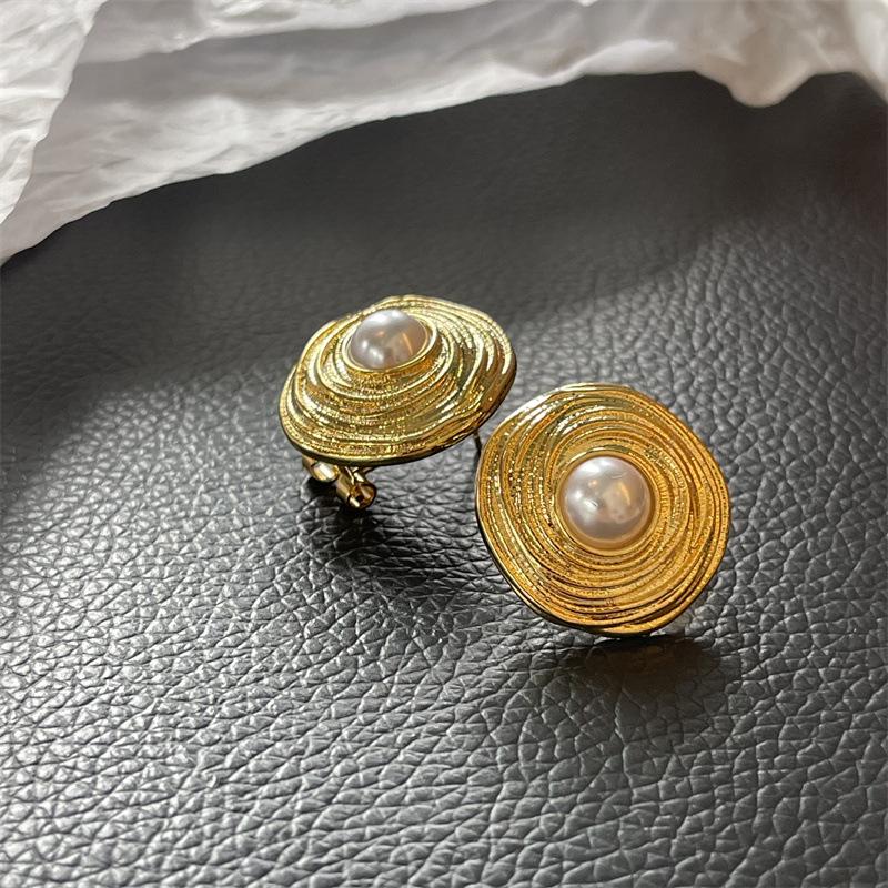 925 Silver Needle Vintage French Gold Wire Wrapped Circle Stud Earrings