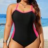 2024 Plus Size Color Block Bikini - European & American Style Swimsuit for Curvy Women