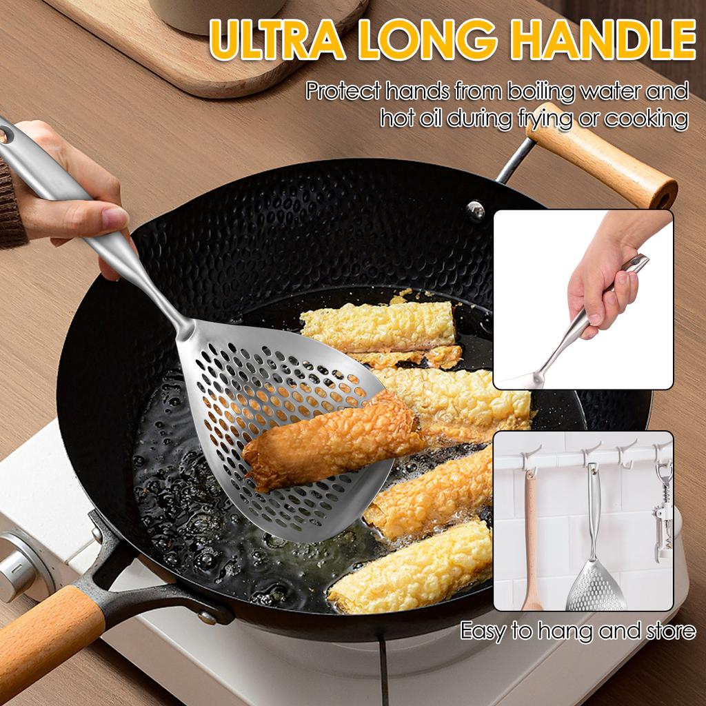 Stainless Steel Skimmer Spoon Long Handle Cooking Slotted Colander Spoon Skimmer Strainer Kitchen Strainer for Frying Draining