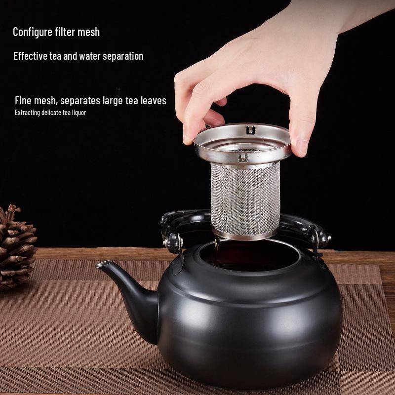Thickened Stainless Steel Black Classical Teapot for Restaurant and Hotel, Induction-Compatible, Small Tea Art Kettle.