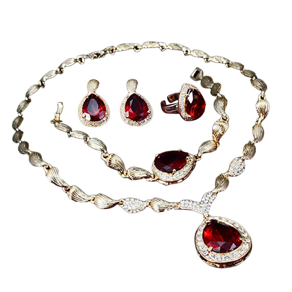 Women Jewelry Set Rhinestones Pendant Decoration Plating Necklace Earrings Ring Bracelet