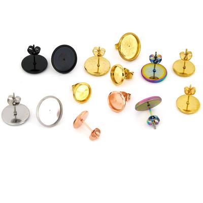 20Pcs Stainless Steel Earring Studs Base Post Pin With Earring Plug Fit 8 10 12mm Cabochon Setting DIY Jewelry Making Supplies