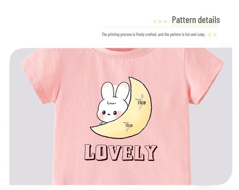 European Style Girl's Summer Cartoon Print T-shirt - Round Neck, Short Sleeve for Kids