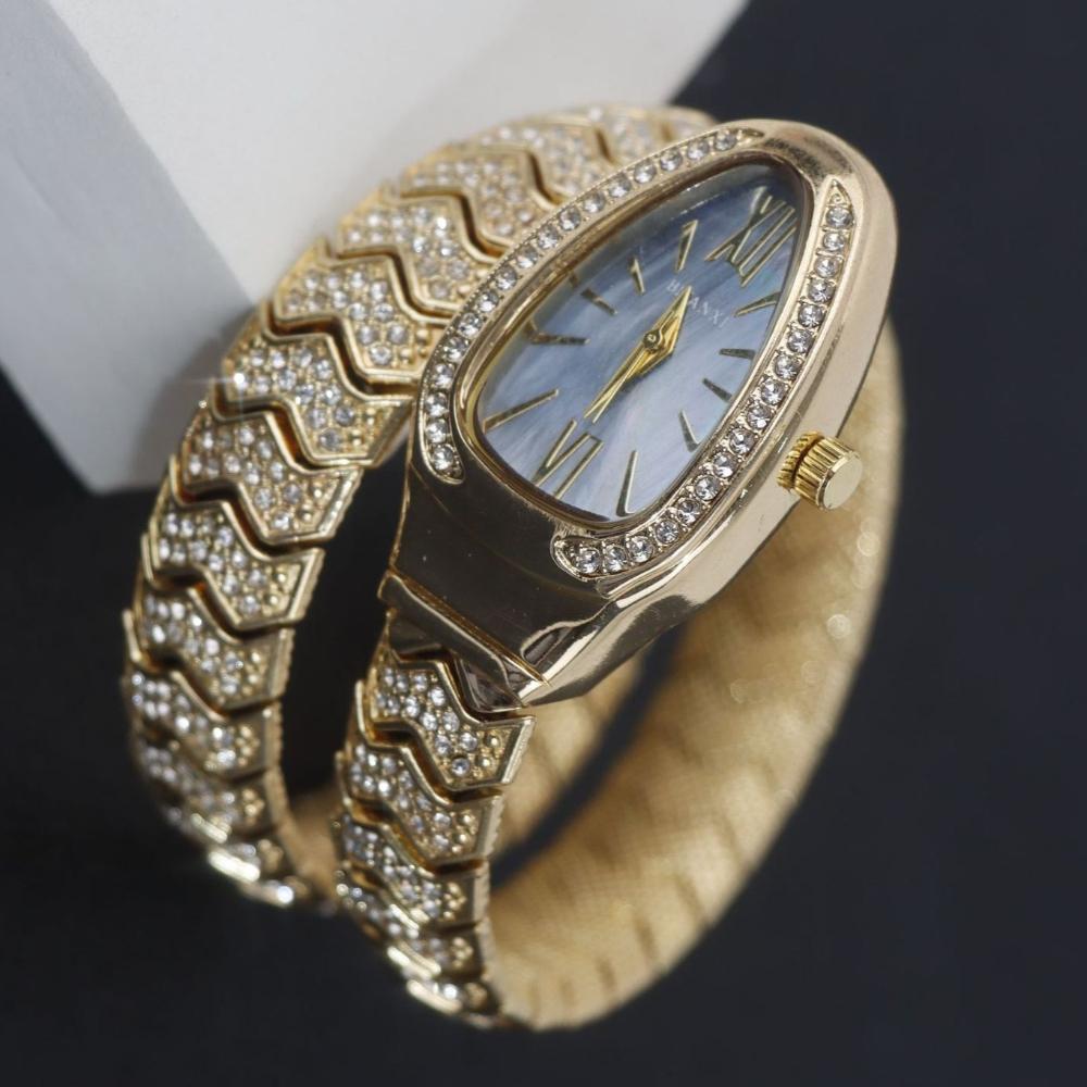 Heißer Verkauf Silber Gold Quarzuhren Damenmode Einzigartige Schlange Voll Diamant Uhr für Damen Bling Luxusuhr Uhr Relogio