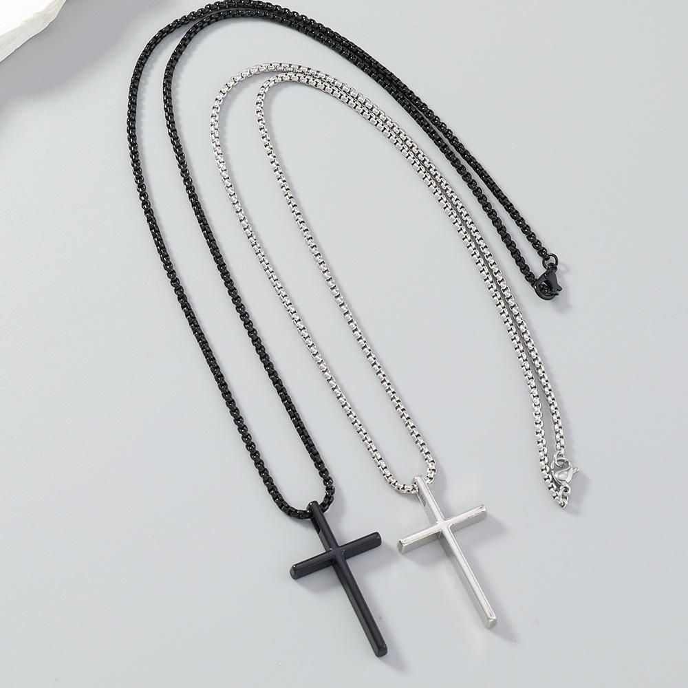 Two European and American Trendy Brand Hip-hop Men's Titanium Steel Cross Pendant Necklace Fashionable Daily Commuter Couple Accessories with Chain