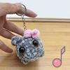 Sad Hamster Plush Keychain Sound Handmade Crochet Doll Keyring with Bow Emotional Charm Hanging Ornament Wallet Backpack Car Keys Accessory