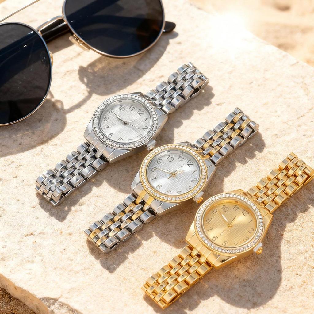 Super Horký Prodej Luxusní Dámské Hodinky Quartz Zlatá Nerezová Ocel Malý Ciferník Římská Číslice Zlatý Přívěsek Šaty Módní Hodinky