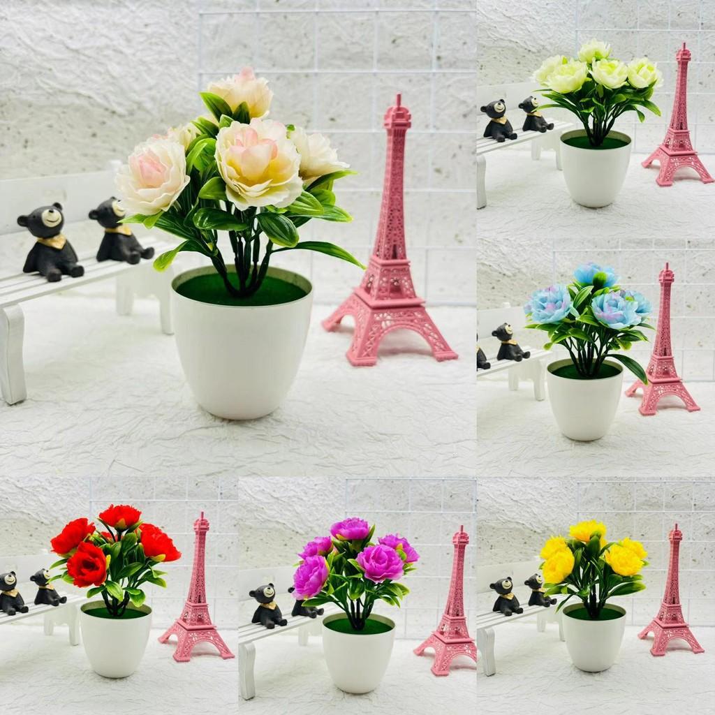 Peony Rose Artificial Flower Arrangement With Plastic And Silk For Indoor Decoration