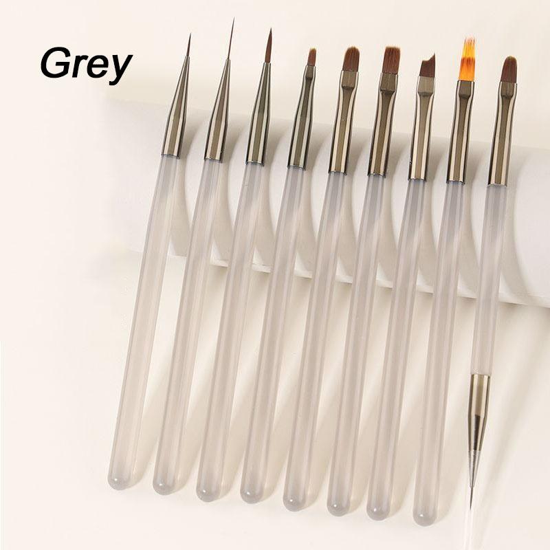 

9pcs Nail Art Brushes Thin Manicure Brush French Nail Gradient Brush Builder Gel Small Brush Nail Set Painting Tool XJS02 сірий