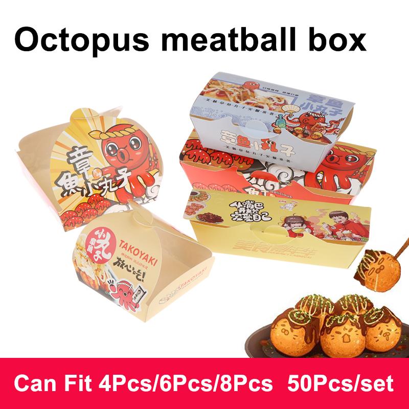 50 Piezas Caja para Takoyaki Caja de Embalaje Premium para Bolas de Pulpo Comida Callejera Japonesa Takoyaki Desechable Papel de Embalaje para Snacks para Llevar