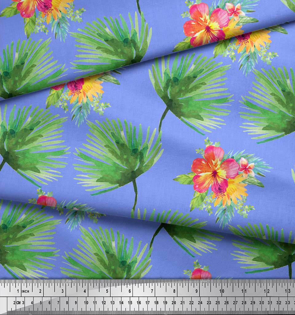 Soimoi Red Poly Crepe Fabric Leaves & Floral Decor Fabric Printed By the Metre 42 Inch