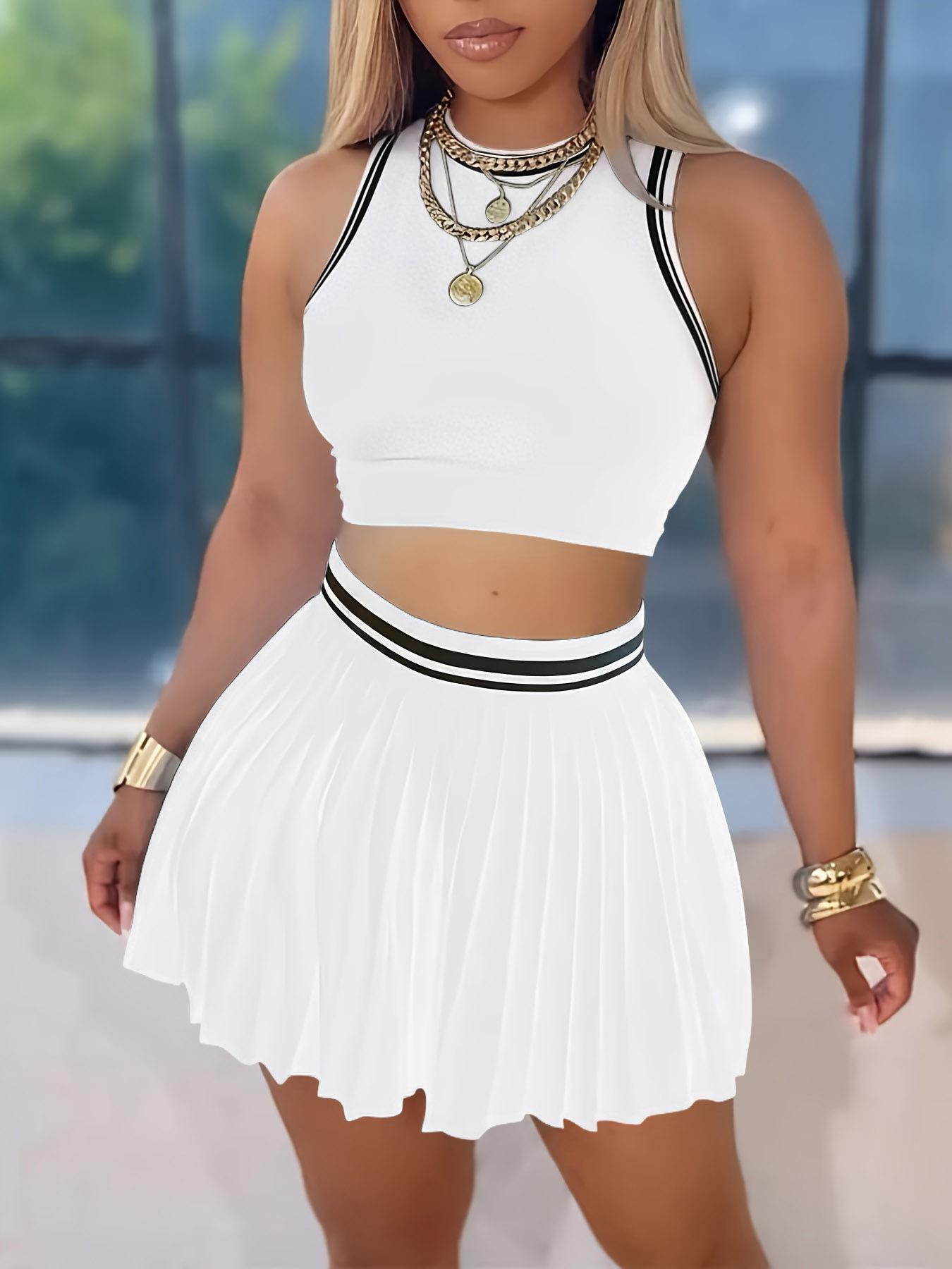 Женский летний комплект из двух предметов: безрукавка и плиссированная юбка (европейский и американский стиль) Small белый