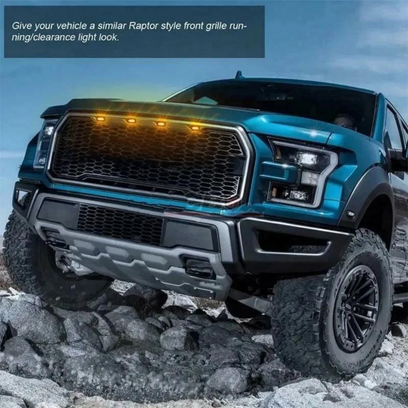 4Pcs Universal Car Front Led Grille Light Smoked Amber White 12Led Grill Light Eagle Eye Lamp For Off Road Trunk Suv 12V