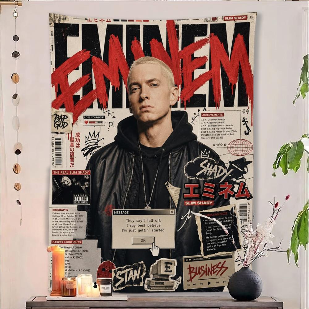 Eminem Tapestry Wall Hanging Rap God Poster Hip Hop Decorative Blanket Bedroom Living Room Home Decor