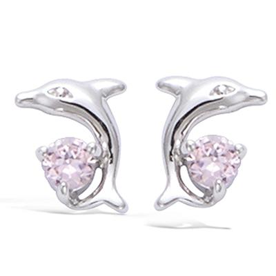 [N6254] - Silver Earrings 'Tendres Dauphins' Pink (rhodium-plated) - 8x7 Mm