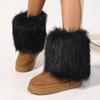 Winter women faux fur snow boots warm short plush lining fluffy fashion furry shoes woman platform suede leather ankle boots