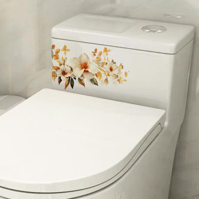 Flower Wall Stickers Peel and Stick Bathroom Toilet Vinyl Decals Home Decor Trash Stickers Removable Waterproof Self Adhesive