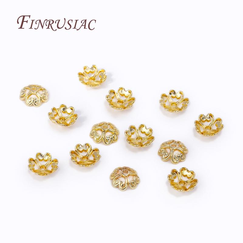 18K Gold Plated Brass Metal Bead End Caps DIY Beading Jewelry Making Supplies Trendy Hollow Flower Caps For Beads 8MM