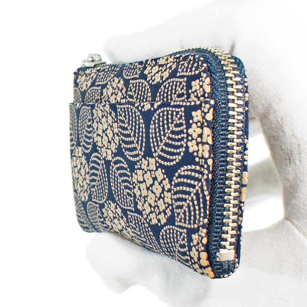 Indenya Inden Coin Purse F Coin Purse 05 Deerskin Navy Blue with White Lacquer Hydrangea Pattern 1005-14-174