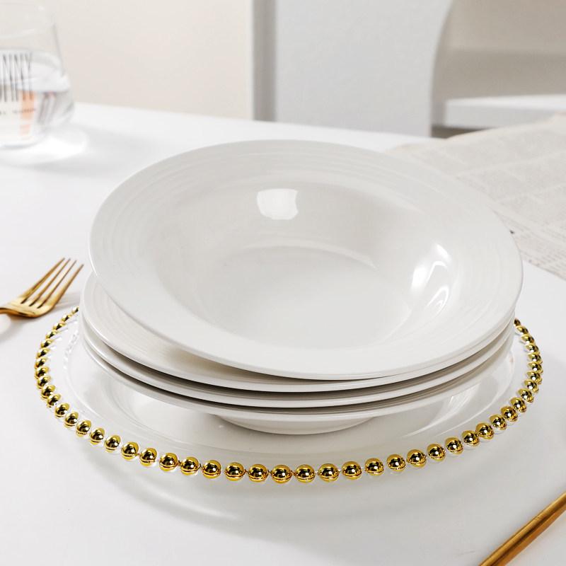 Set of 4 Plates: Dinner, Straw Hat, Deep Soup, 8-Inch Round, for Household, Tableware, Fruit, and Rice.