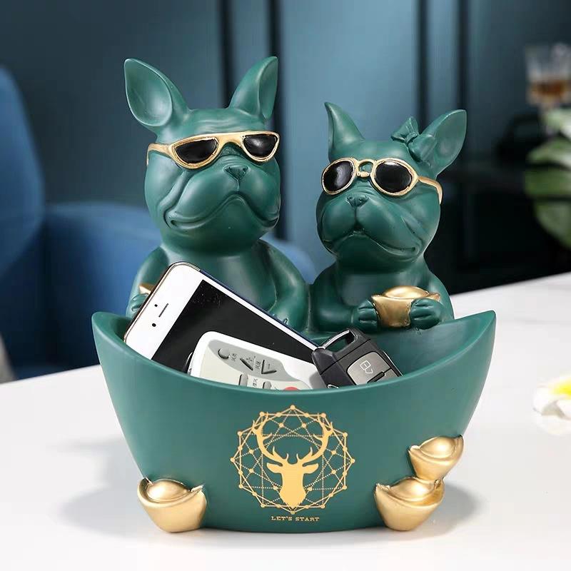 Nordic French Bulldog Butler Resin Dog Sculpture with Glasses Modern Home Decor for Tabletop Living Room Animal Crafts Ornament