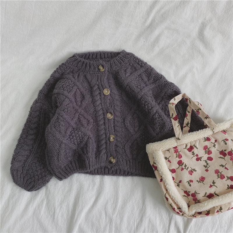 

Детская весенняя трикотажная одежда для девочек, однотонный однобортный свитер, короткий кардиган для мальчиков, корейский стиль, вязаный свитер с переплетением 80 серый