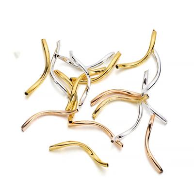 100pcs 2x25mm Smooth Copper Curved S Tube Spacer Beads Connectors For DIY Bracelet Necklace Jewelry Making Accessories