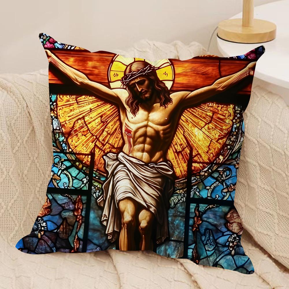 Jesus Christian Cool Cushion Cover Silky Short Plush Invisible Zipper Dustproof Sofa Pillow Case For Home Decor