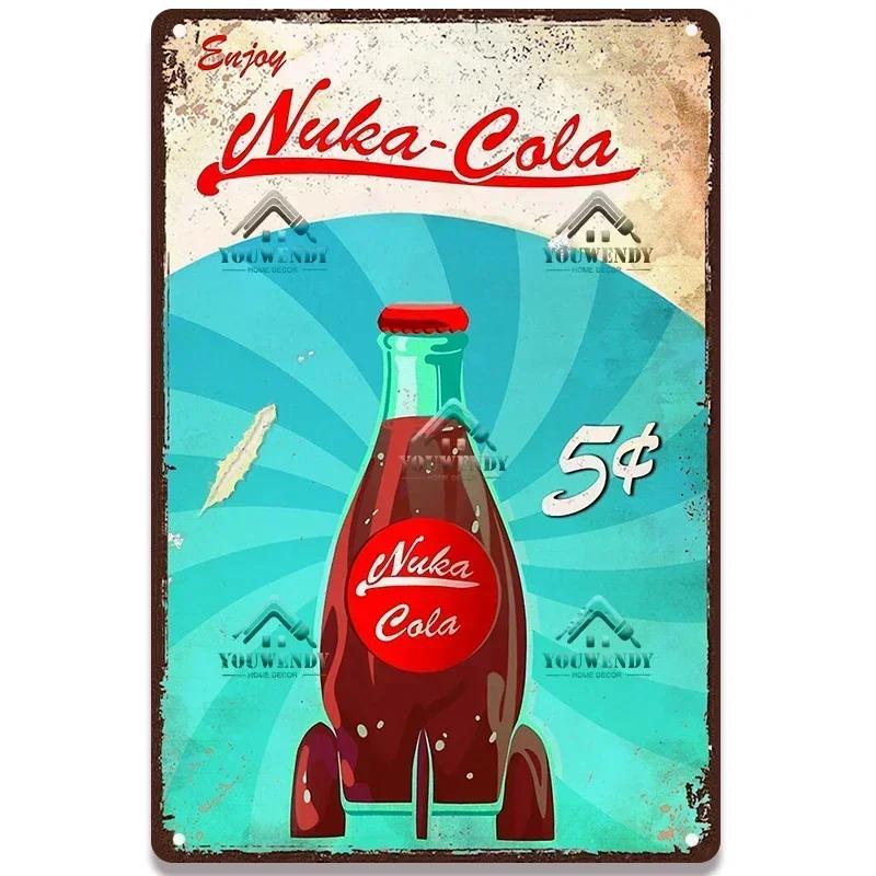 Nuka Cola Drink Posters Metal Sign - Ultimate Wall Decor for Pub Gaming Vibes, Retro Game-Themed Metal Art