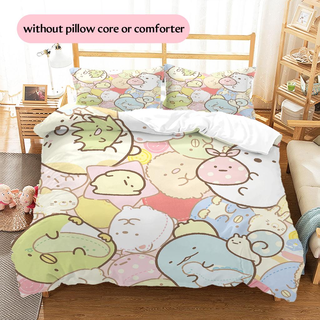 Cute Sumikko Gurashi Pattern Bedding Quilt Set Home Decoration Gift (1 * duvet cover + 2 * pillowcase without core)