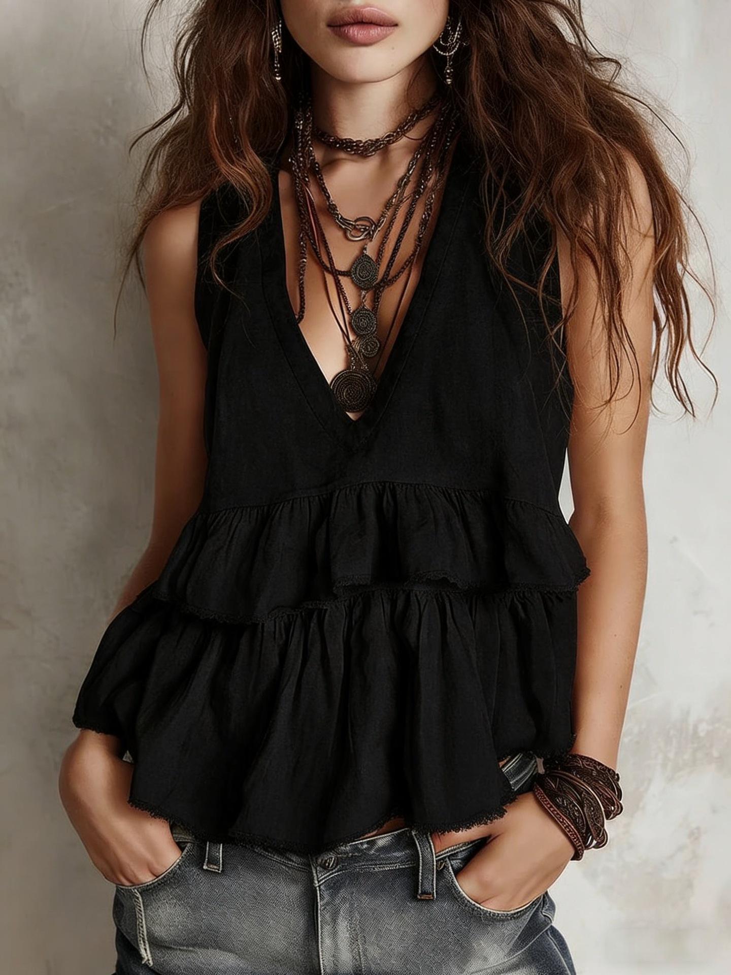2026 European Spring/Summer Women s Cotton Linen V-neck Sleeveless Vest Top 3XL