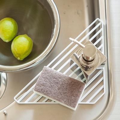 Triangle Sink Drain Rack Carbon Steel Corner Drying Holder Sponge Rag Organizer Over The Sink Drainer for Kitchen Cafe Restaurant Bakery Home