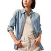 Calvin Klein Solid Color Square Neck Button Down Denim Long Sleeve Shirt Women Shirts Blue 40WK840