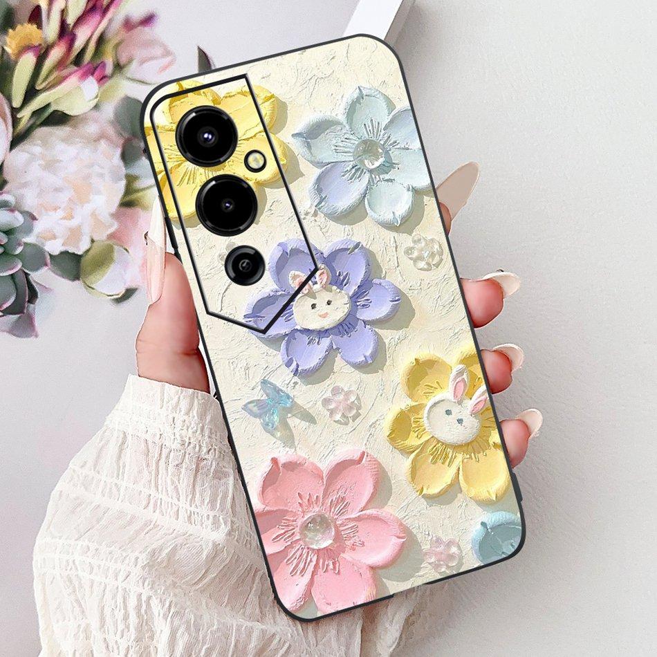 Für Tecno Pova 4 Pro Pova4 Elegantes Blumiges Katzen Handyhülle Für Tecno Pova 4 4Pro LG8n LG7n Klare TPU Silikon Weiche Hüllen Stoßfänger