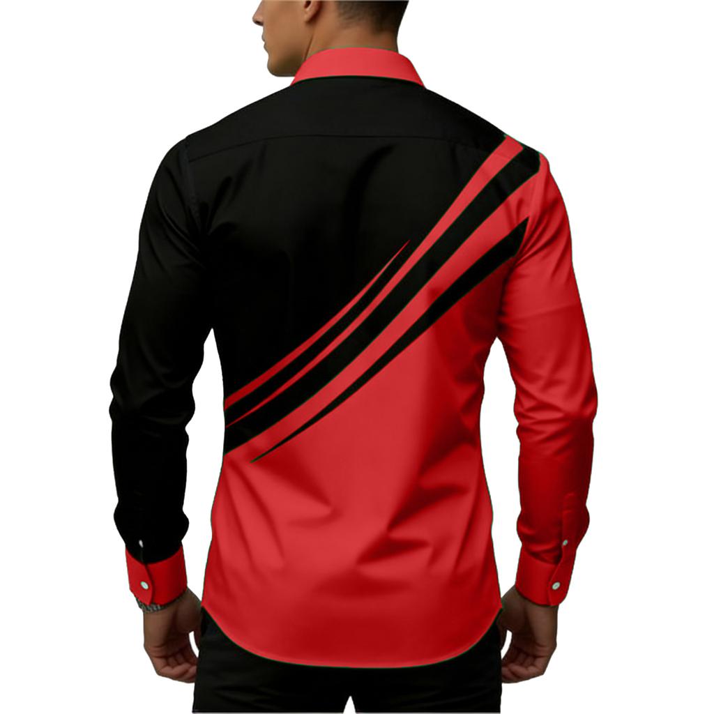 Pánské košile s dlouhým rukávem, Business casual košile, Pánské košile s knoflíky a klopami, barevně blokované