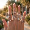 Adjustable Nine-Piece Stainless Steel Snake and Flower Ring Set