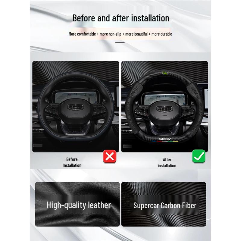 Carbon Fiber Anti-slip Steering Wheel Cover for Geely Jiaji 2019-2023