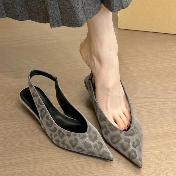 2025New Women Shoes Fashion Pointed Toe Sandals Sexy Leopard Slingback Sandals 3cm Wedge Sandals for Women Leather Single Shoes