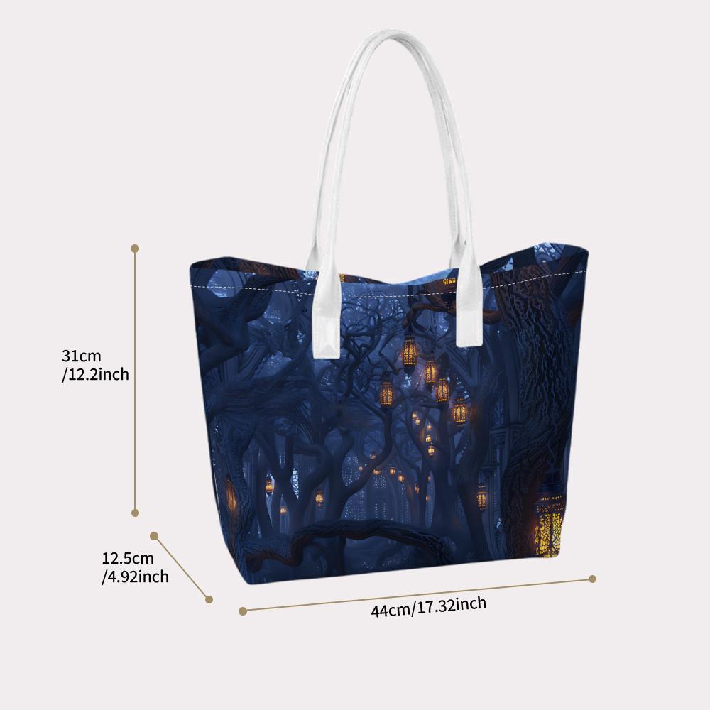 Fantasy Lantern Forest Printed Shoulder Tote Bag Fashion Casual Daily Outdoor Portable Shopping Handbag
