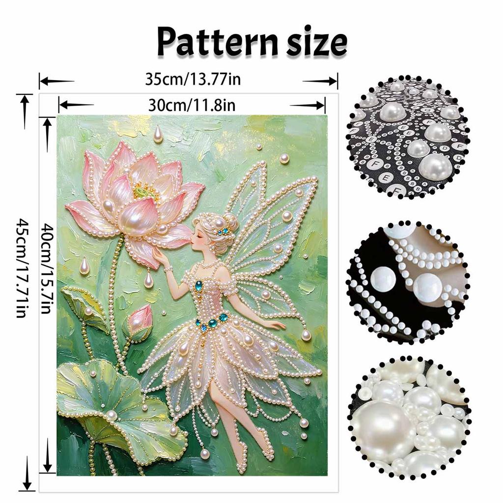 Frameless DIY Pearl Bead Painting Kit Fairy Lotus Pattern Creative Relaxing Craft Canvas Home Decor Adult Gift
