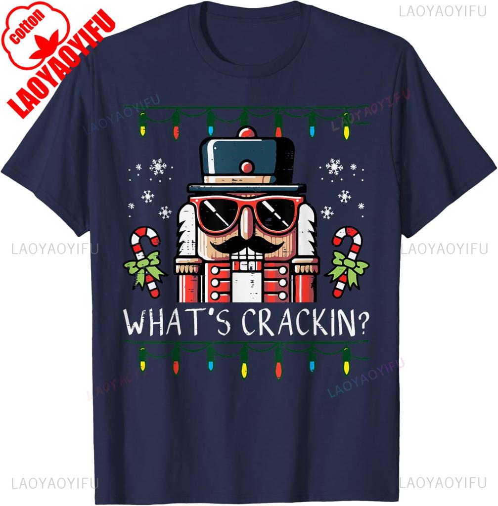 Frohe Weihnachten Nussknacker Whats Crackin Lustiges Zuckerstangenmuster Weihnachten Herren Damen Kinder Normales Kurzarm Freizeitstil T-Shirt