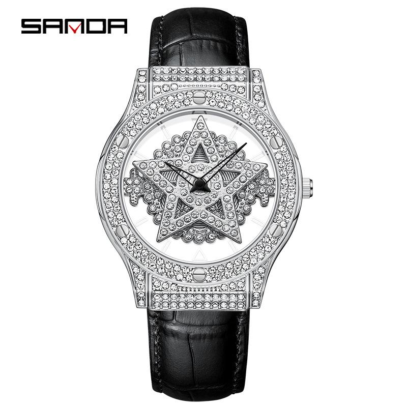 Sanda Women s Waterproof Quartz Watch with Rotating Star and Diamond Inlays
