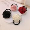Hair Tie French Style Glossy Satin Rose Flower Decor Handcrafted 3D Petal Design Hair Rope Soft Smooth Fabric Hair Accessory