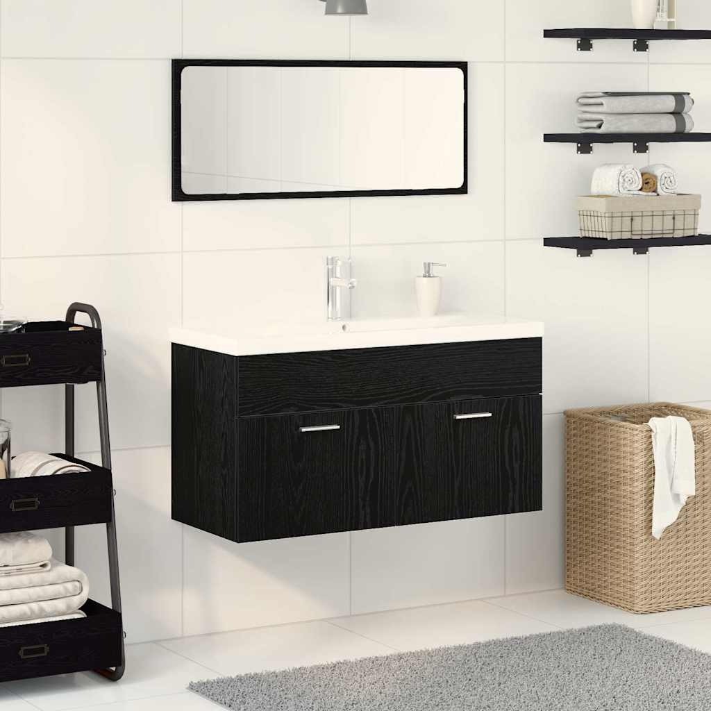 Bathroom Furniture Set 3 pcs Black Oak Effect Particleboard