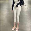 Women's High Rise Capri Pants Solid Color Slim Fit Cropped Trousers Medium Stretch Side Slit Denim Shorts For Spring Daily Wear