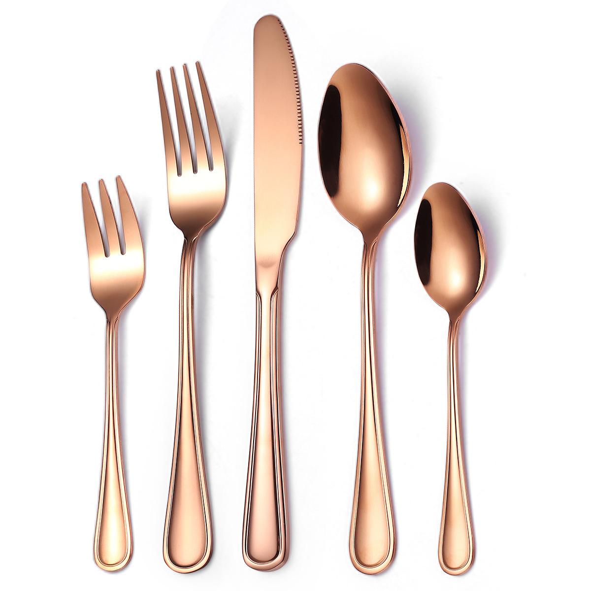 

Набор посуды из нержавеющей стали, стейк в стиле западной кухни, золотой нож, вилка и ложка, набор из 5 предметов YSH-59-5PS ярко-розовый