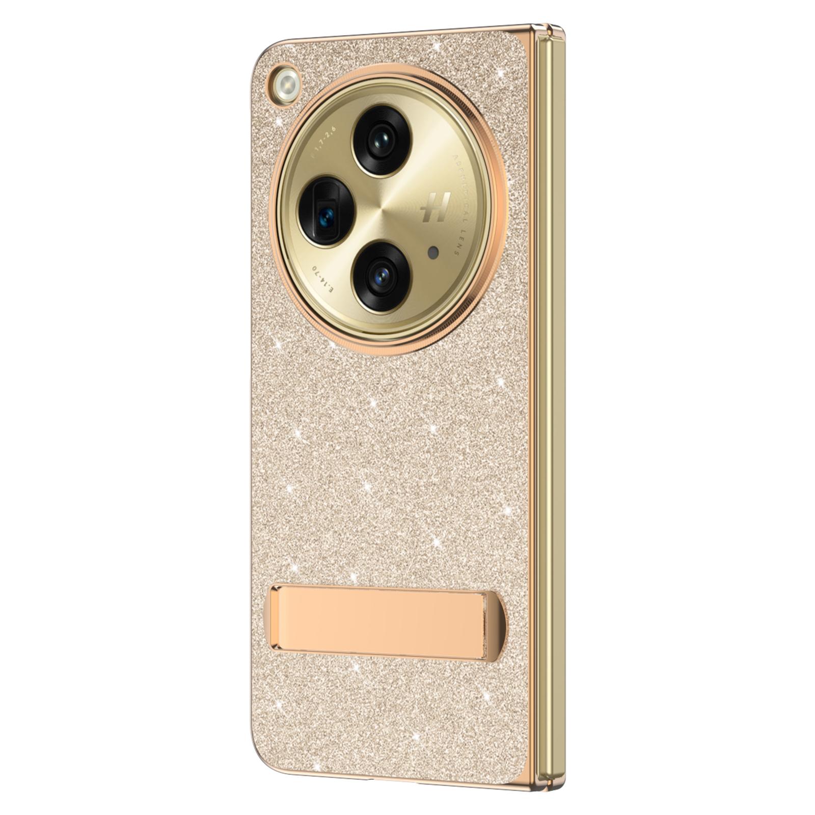 

For OnePlus Open Case Kickstand Glitter PU Leather+PC Folding Phone Cover Pink