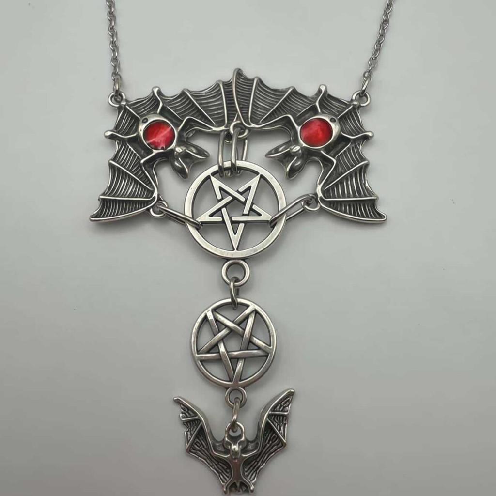 Unisex Red Bat Inverted Star Necklace - Mysterious Jewelry
