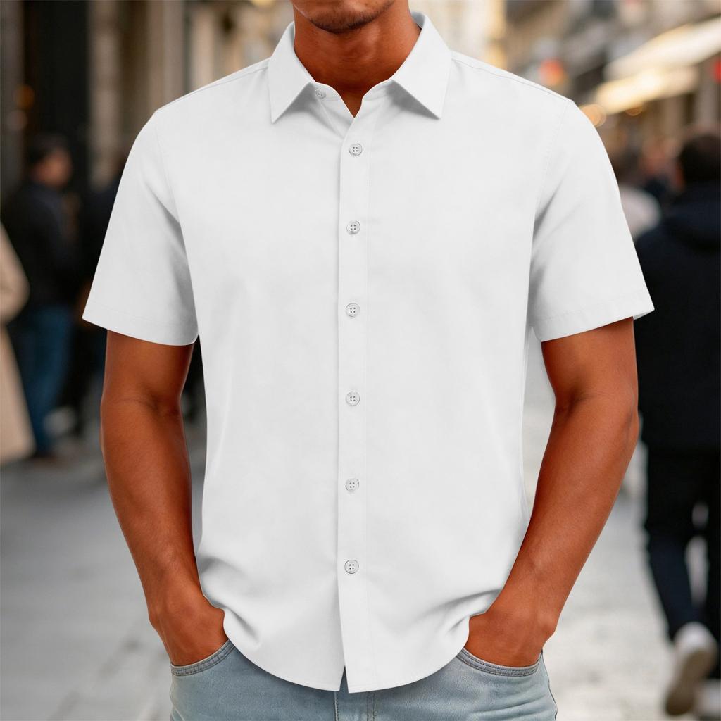 Men's Short Sleeve Button Down Shirt Casual Loose Fit Lightweight Summer Daily Shirt with Collar and Front Button Closure