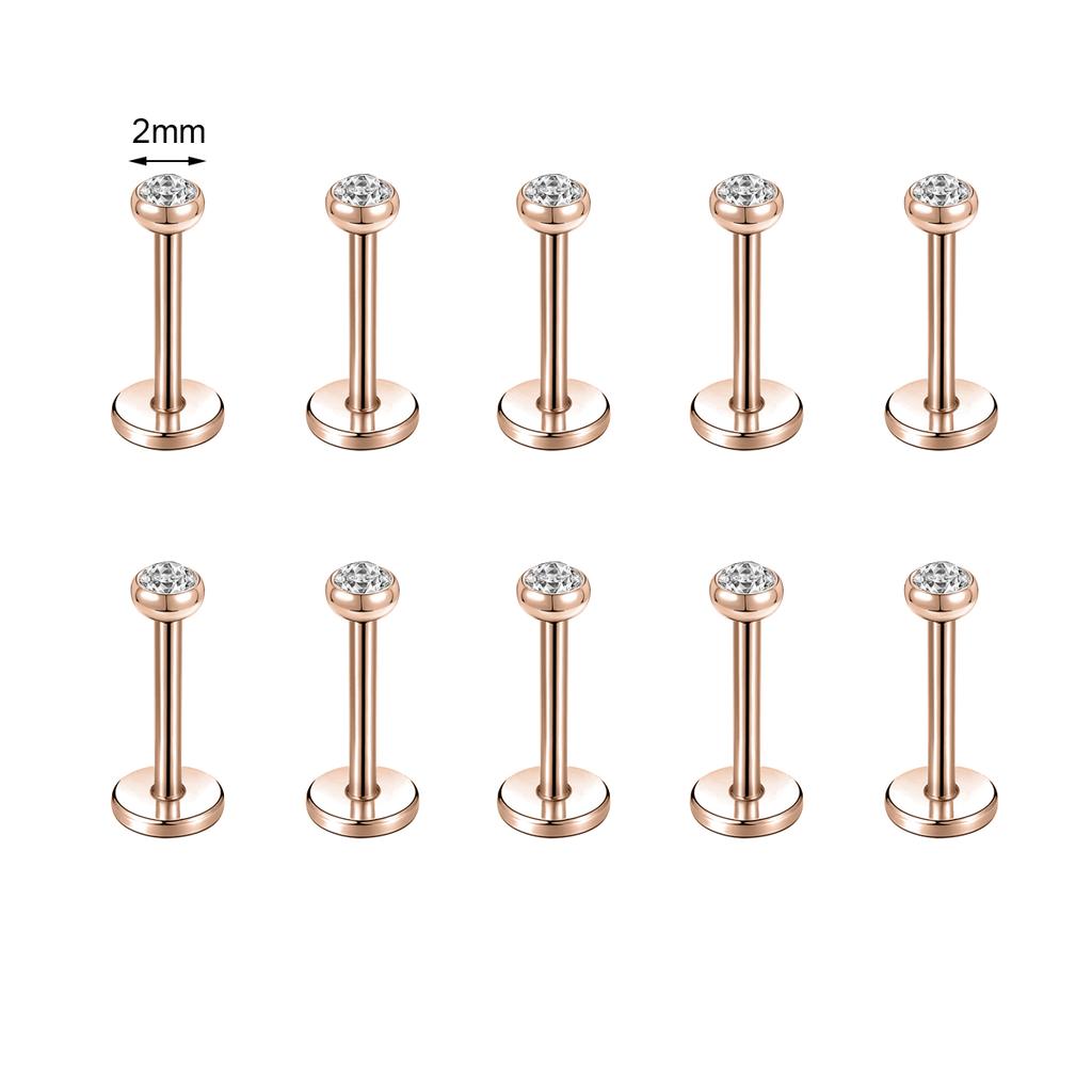 ZS 10 Pcs/lot Gold Color 16/18G Stainless Steel Labret Lip Piercing Men CZ Crystal Ear Cartilage Tragus Helix Piercings 6/8/10MM